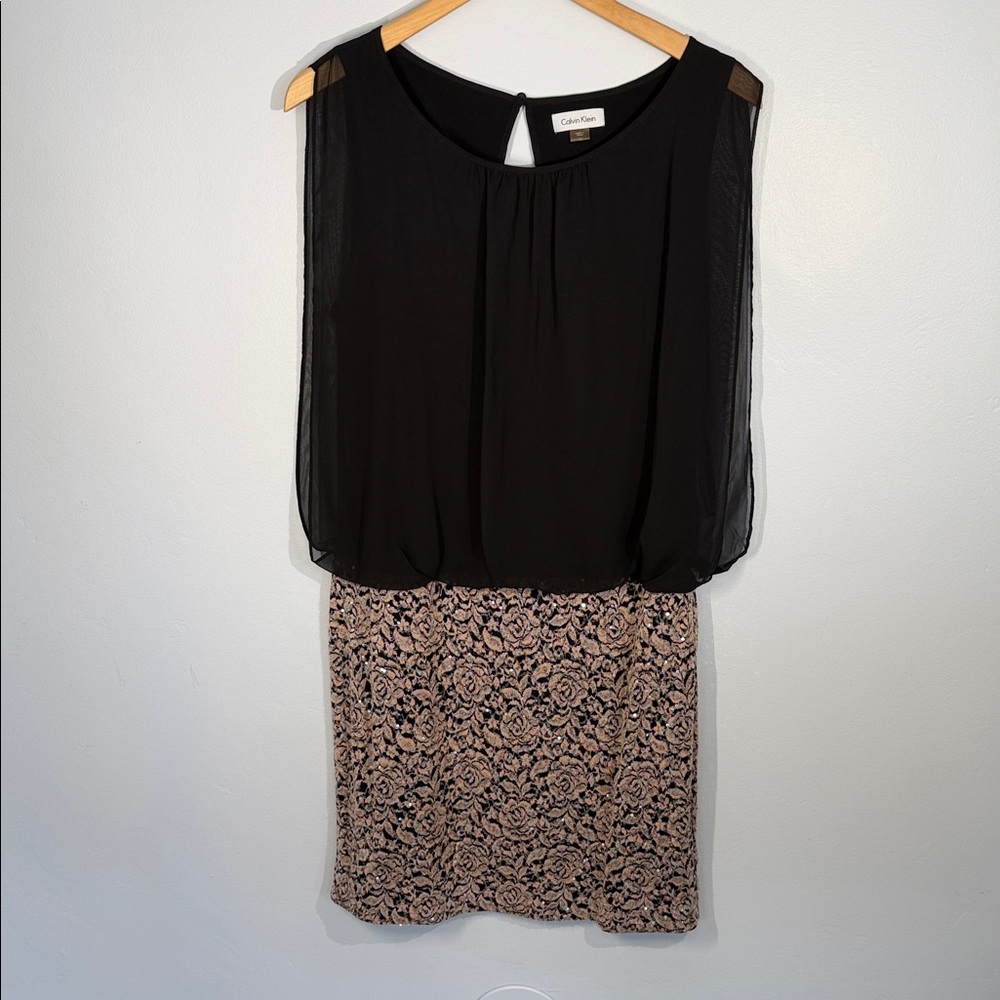 Calvin Klein Black and Beige, Blouson, Mini Dress